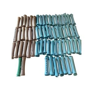 Vintage Hair Curlers Rollers Lot‎ 63 Beige Blue Plastic Styling Tool Permanent